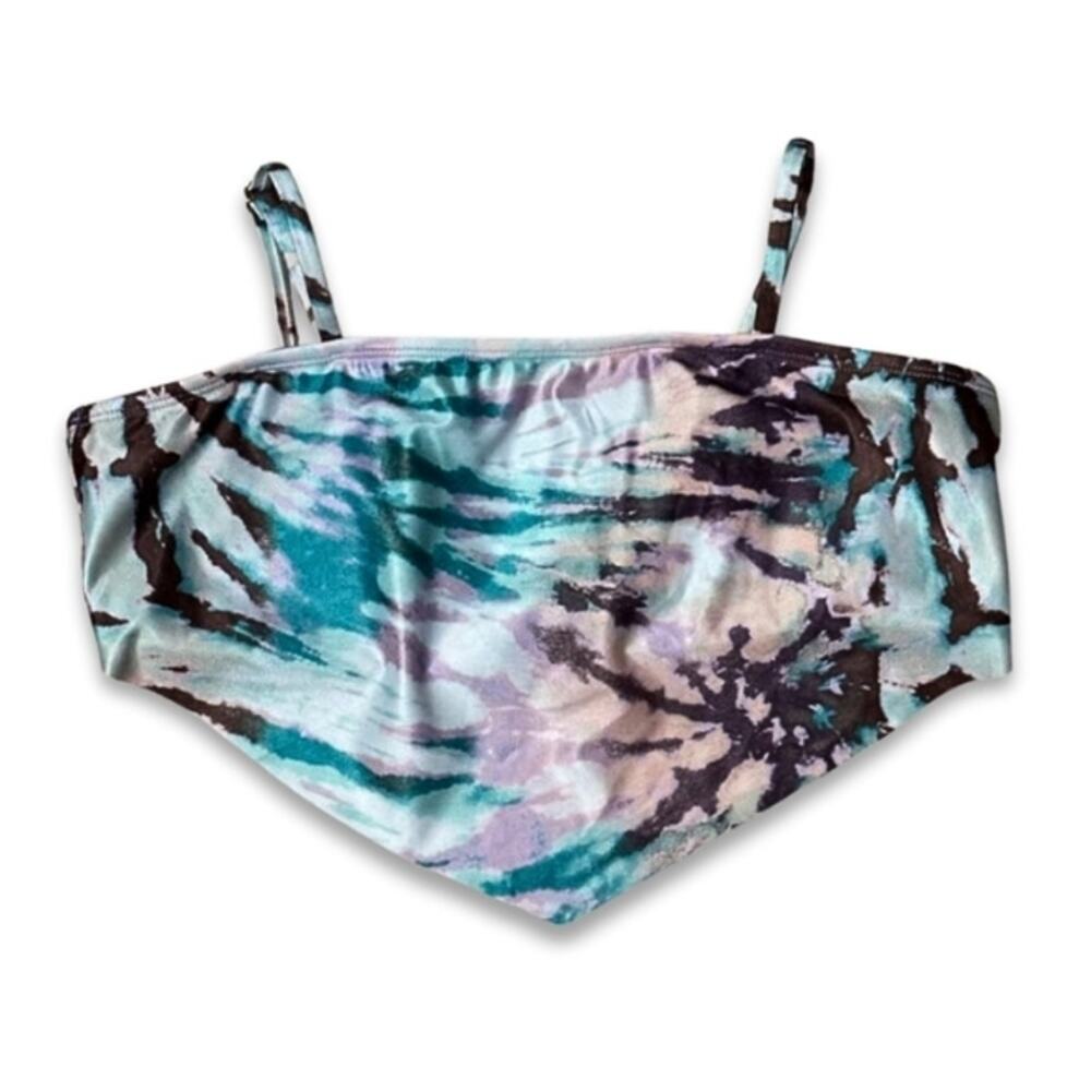 Tankini Swim Top Handkerchief Cut Metallic Abstract Pattern Multicolor Girls 16